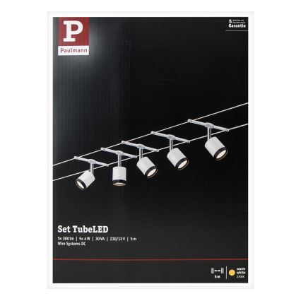 Paulmann 3981 - KIT complet TUBE, système de suspension par câble 230 V, 5× LED de 4 W, chrome mat/noir