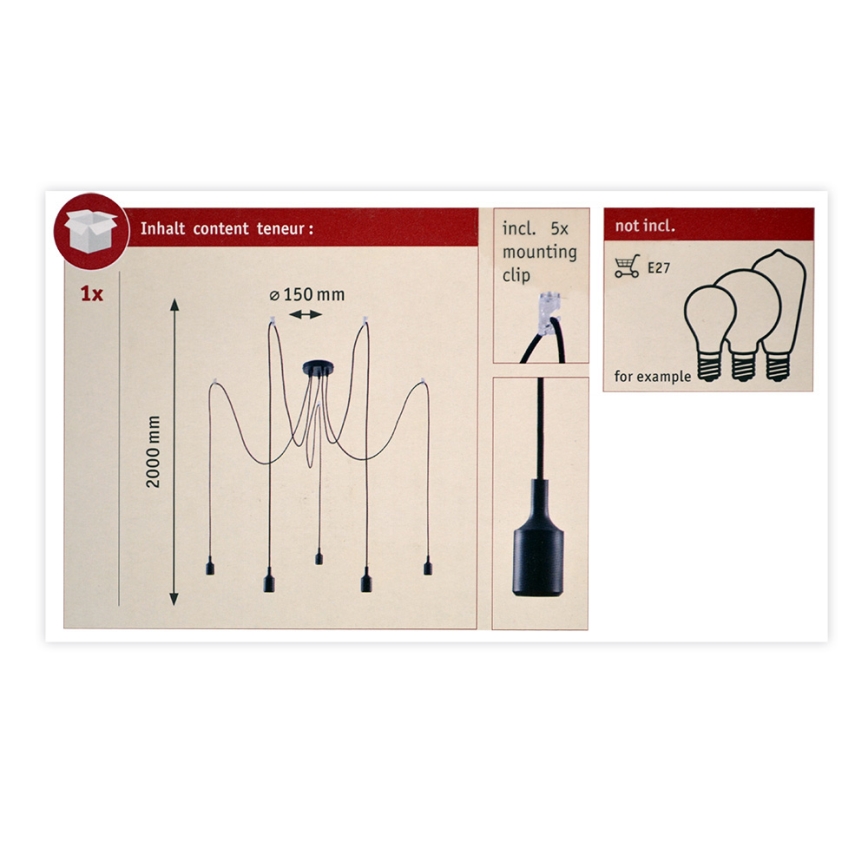 Paulmann 50389 - Suspension filaire NEORDIC 5xE27/20W/230V araignée