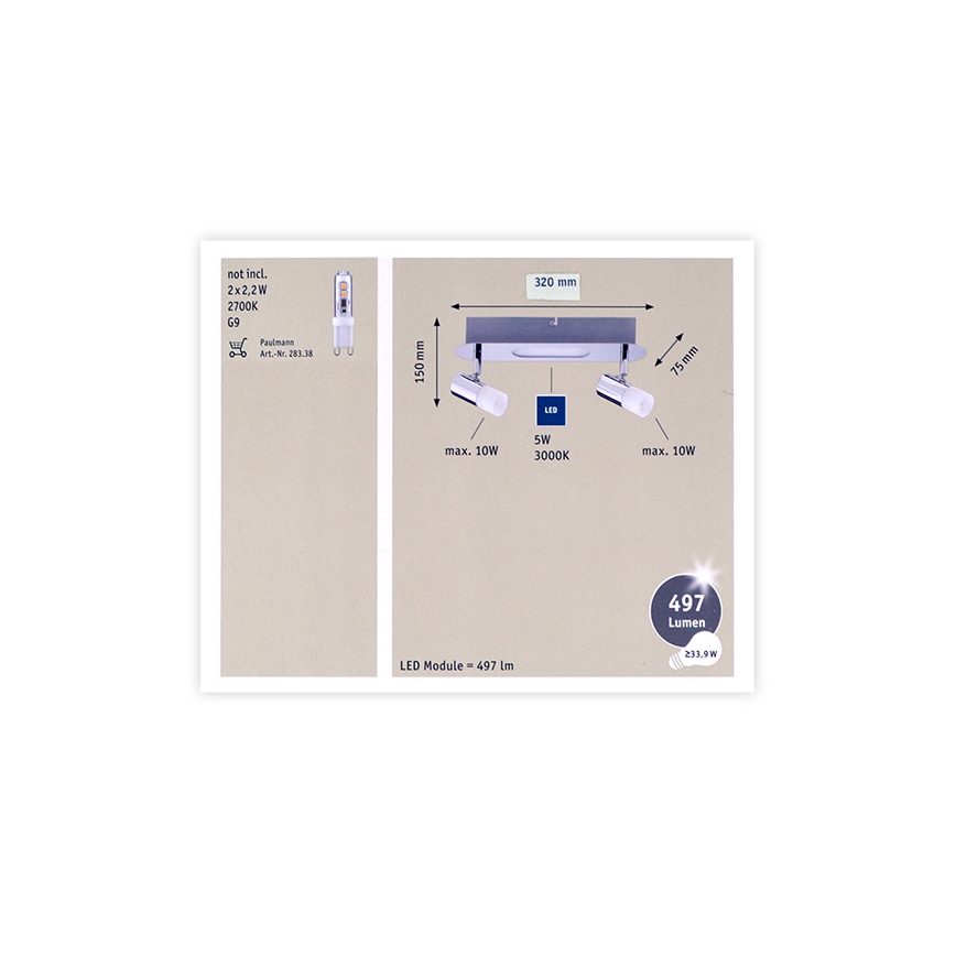 Paulmann 66647 - Faretto a LED  2xG9/10W/230V + LED/5W