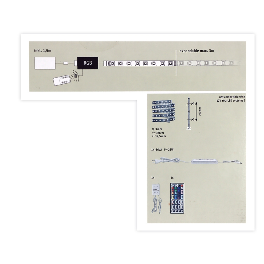 Paulmann 70587 - MAXLED RGB-LED-Streifen 20 W, dimmbar, 1,5 m, 230 V + Fernbedienung
