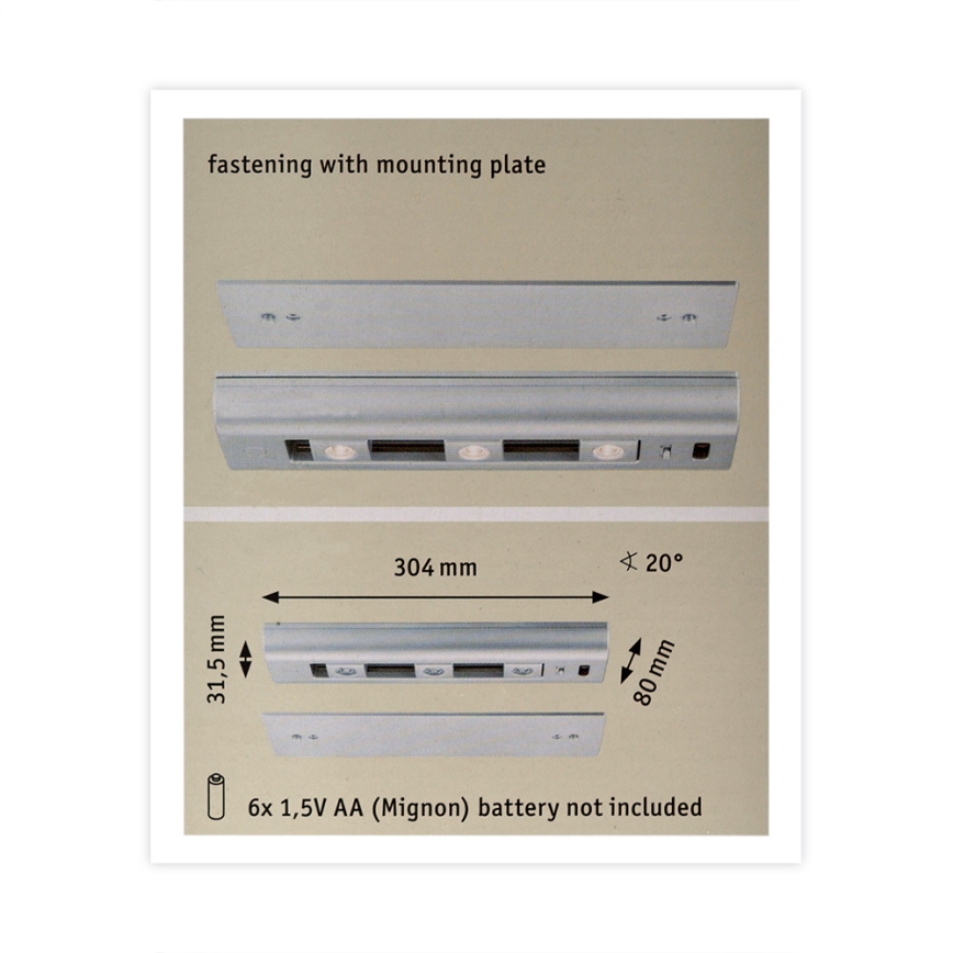 Paulmann 70640 - 3xLED/0,5W Luce sottopensile dimmerabile SLIDE 6xAA