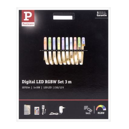 Paulmann 70696 - Ruban LED RGBW/8W à intensité variable DIGITAL 3m 230V + Télécommande