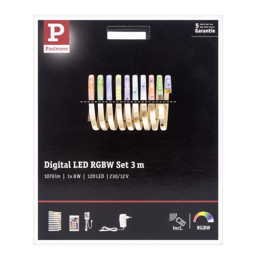 Paulmann 70696 - Ruban LED RGBW/8W à intensité variable DIGITAL 3m 230V + Télécommande