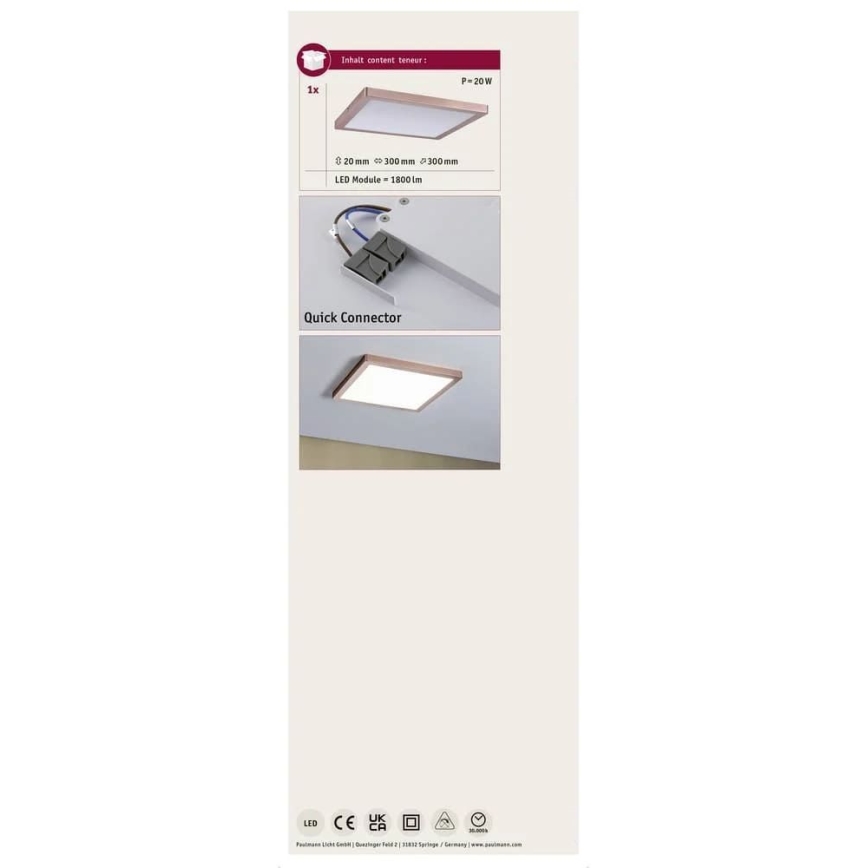 Paulmann 70941 - LED/20W Pannello fisso ATRIA 230V 4000K 30x30 cm Oro rosa
