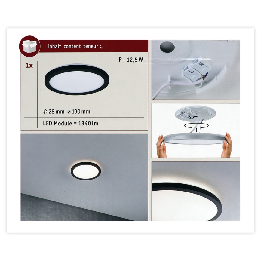 Paulmann 70997 - Panneau en saillie LED/11,2W ATRIA 230V 3000K d. 19 cm noir
