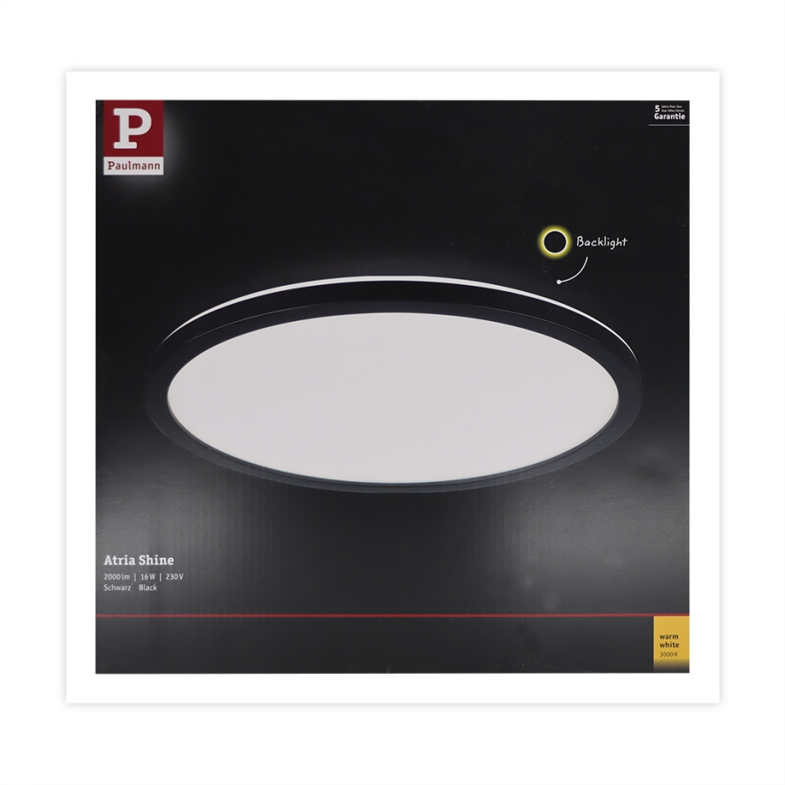 Paulmann 70998 - LED/16W Aufbaupanel ATRIA 230V 3000K d 29,3 cm schwarz