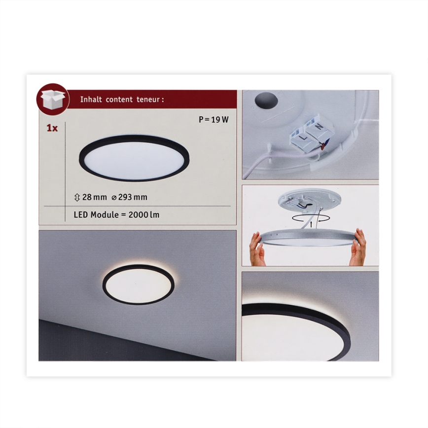 Paulmann 70998 - LED/16W Aufbaupanel ATRIA 230V 3000K d 29,3 cm schwarz