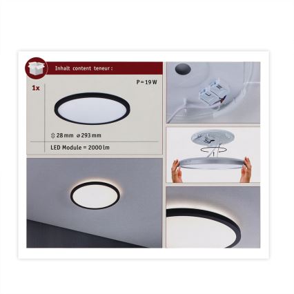 Paulmann 70998 - Panneau en saillie LED/16W ATRIA 230V 3000K d. 29,3 cm noir