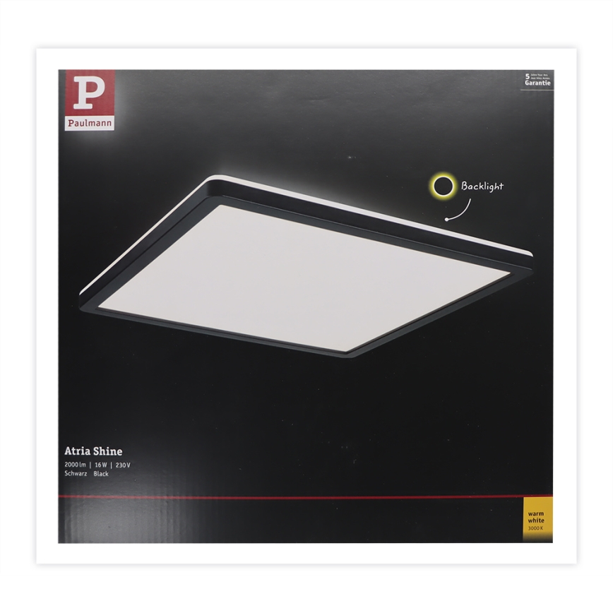 Paulmann 71001 - Panneau en saillie LED/16W ATRIA 230V 3000K 29,3x29,3 cm noir