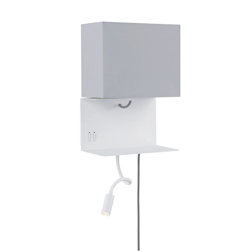 Paulmann 78913 - LED/2,5W + 1xE27/40W Lampada da parete con mensola integrata e porta USB MERANI 230V bianca