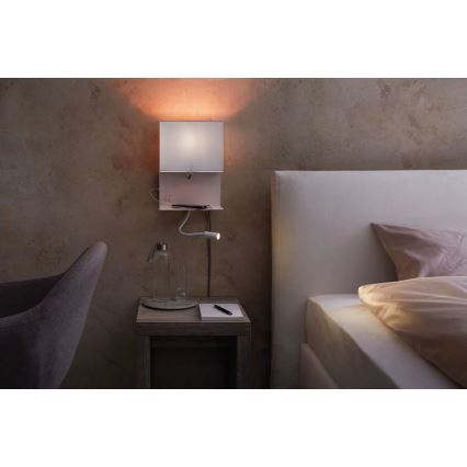 Paulmann 78913 - LED/2,5W + 1xE27/40W Wandleuchte mit Ablage und USB-Anschluss MERANI 230V weiß