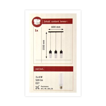 Paulmann 79642 - Suspension avec fil NEORDIC 3xE27/60W/230V