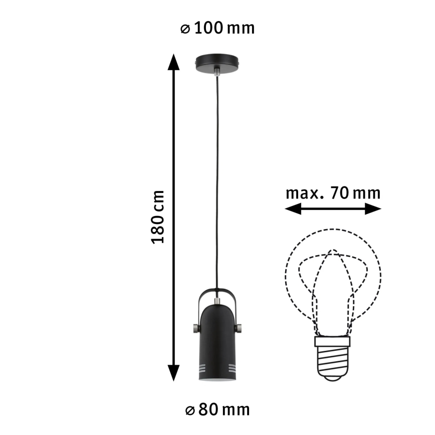Paulmann 79766 - 1xE27/15W Lampada a sospensione su cavo LAVEA 230V nero
