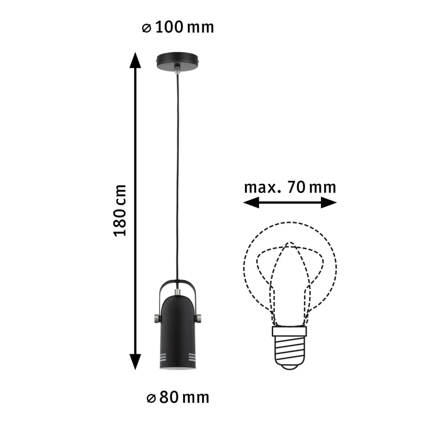 Paulmann 79766 - LED 1xE27/8W Lampada a sospensione su cavo LAVEA 230V nero