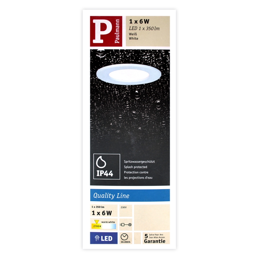 Paulmann 92061 - LED/6W IP44 Lampada da incasso per bagno QUALITY LINE 230V