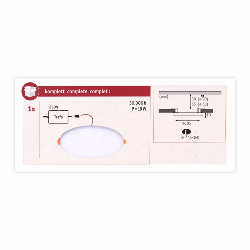 Paulmann 92389 - LED/17W IP44 Spot encastrable salle de bain VARIFIT 230V