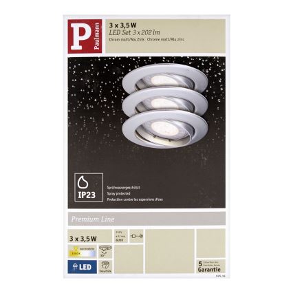 Paulmann 92516 - SET 3xLED-GU10/3,5W Lampada da incasso per bagno PREMIUM LINE 230V