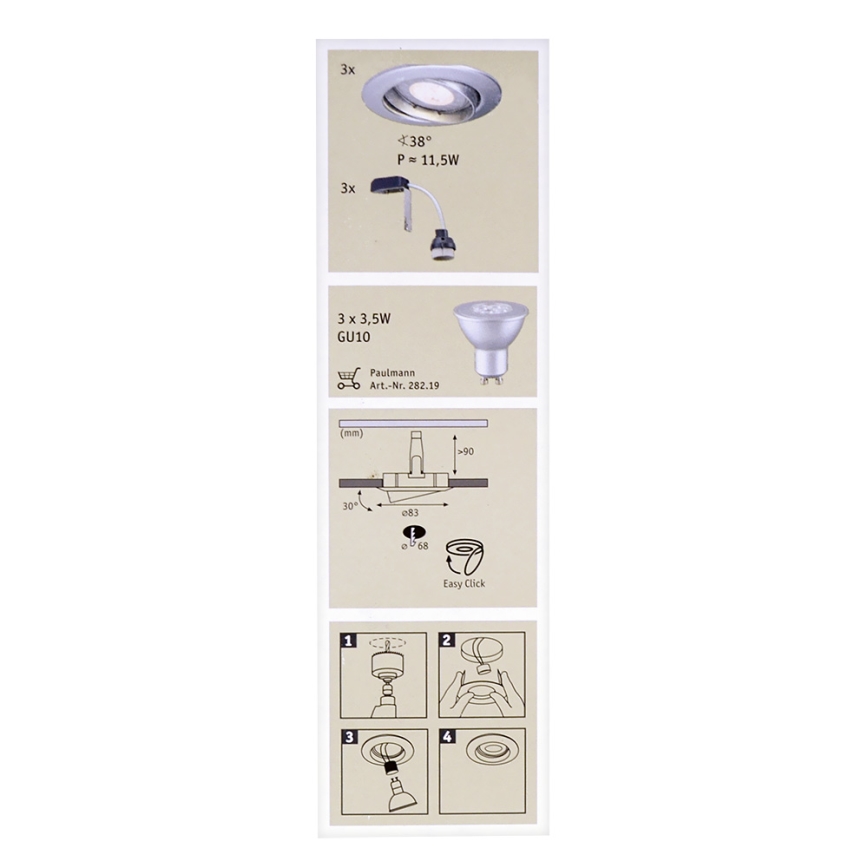 Paulmann 92516 - SET 3xLED-GU10/3,5W Lampada da incasso per bagno PREMIUM LINE 230V
