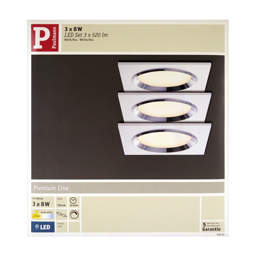 Paulmann 92695 - PACK 3x Luminaire LED encastrable à intensité modulable DICE 3xLED/8W/230V