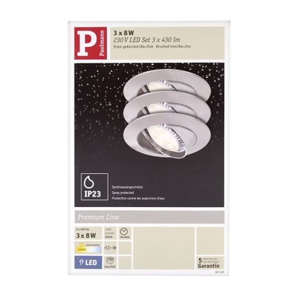 Paulmann 92709 - SET 3xLED Einbauleuchte 3xGU10/8W/230V