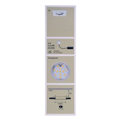 Paulmann 92760 - PACK 3x Spot encastrable LED salle de bain COIN LED/6,8W IP44