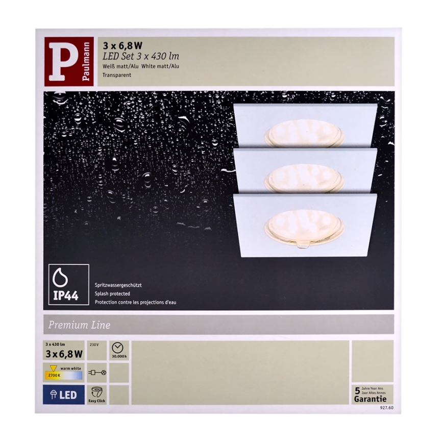 Paulmann 92760 - KIT 3X Lampada LED da incasso COIN LED/6,8W/230V bianco