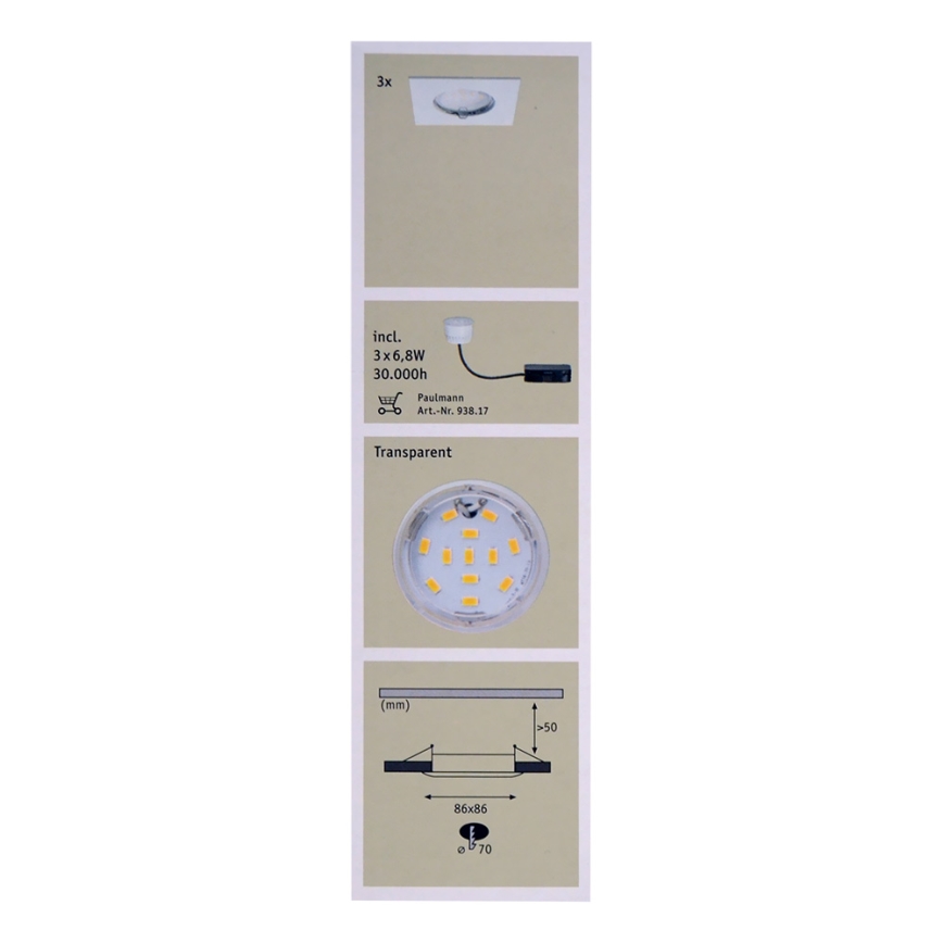 Paulmann 92760 - KIT 3X Lampada LED da incasso COIN LED/6,8W/230V bianco