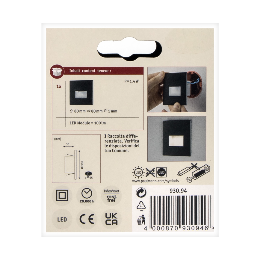 Paulmann 93094 - LED/1,2W Illuminazione scale EDGE 230V