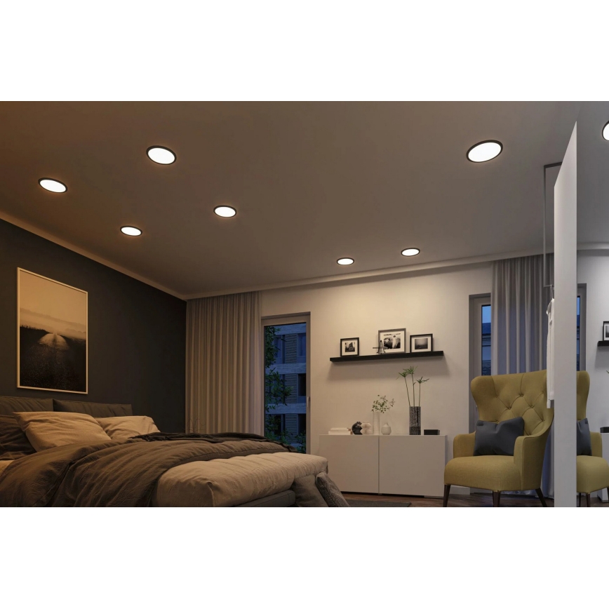 Paulmann 93102 - Plafonnier encastré LED AREO 16W IP44 pour salle de bains - 230V - 2000/3000/4000K - Ø 23 cm - noir