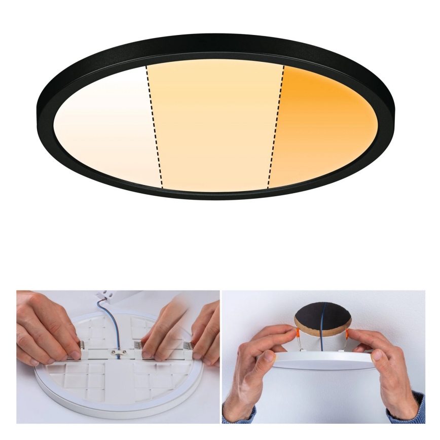 Paulmann 93102 - Plafonnier encastré LED AREO 16W IP44 pour salle de bains - 230V - 2000/3000/4000K - Ø 23 cm - noir