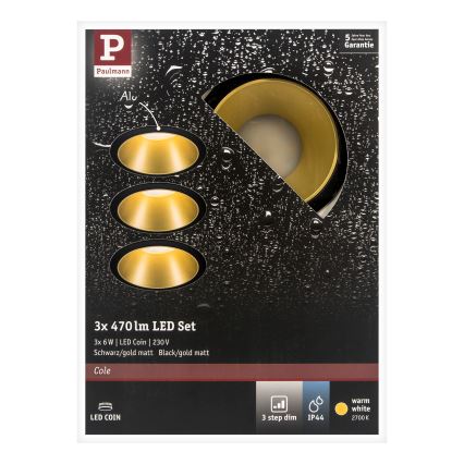 Paulmann 93404 - SADA 3xLED/6,5W IP44 Lampada da incasso bagno dimmerabile COLE 230V