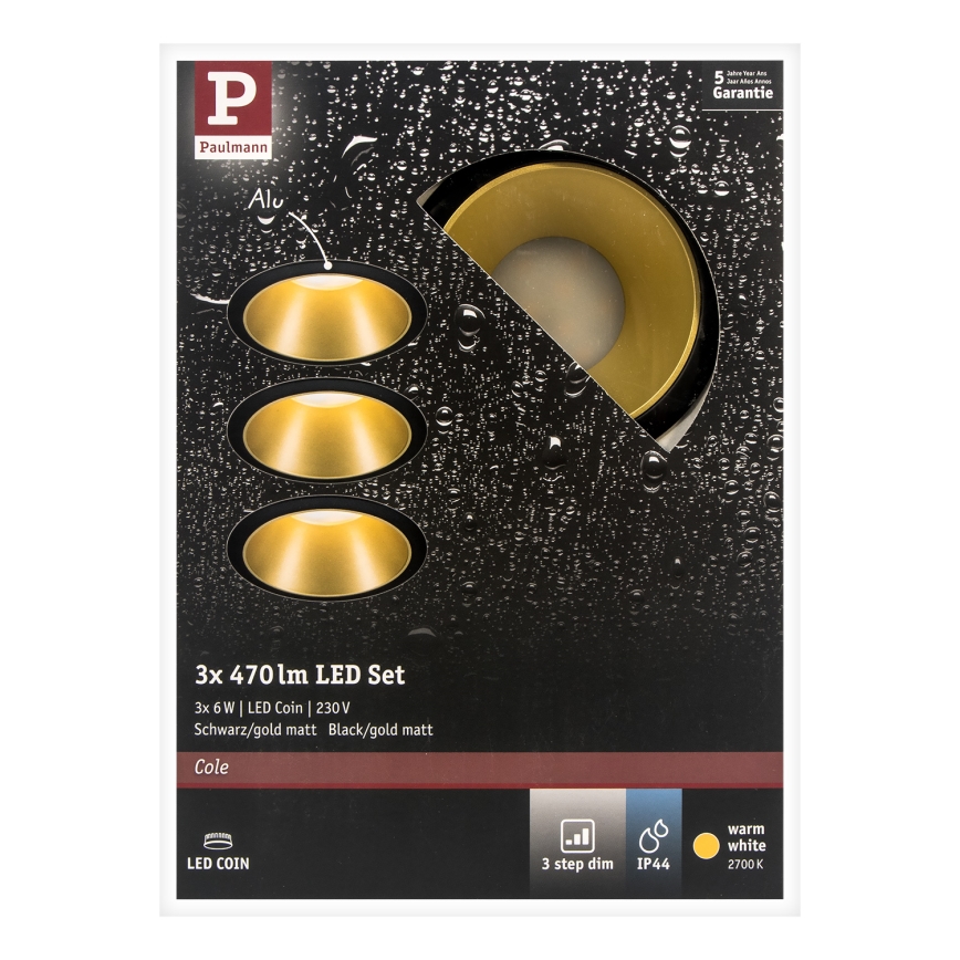 Paulmann 93404 - SADA 3xLED/6,5W IP44 Lampada da incasso bagno dimmerabile COLE 230V