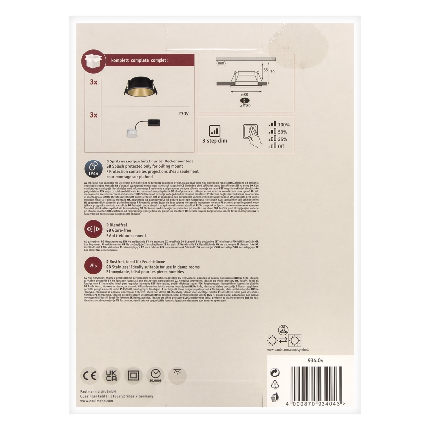 Paulmann 93404 - SADA 3xLED/6,5W IP44 Lampada da incasso bagno dimmerabile COLE 230V
