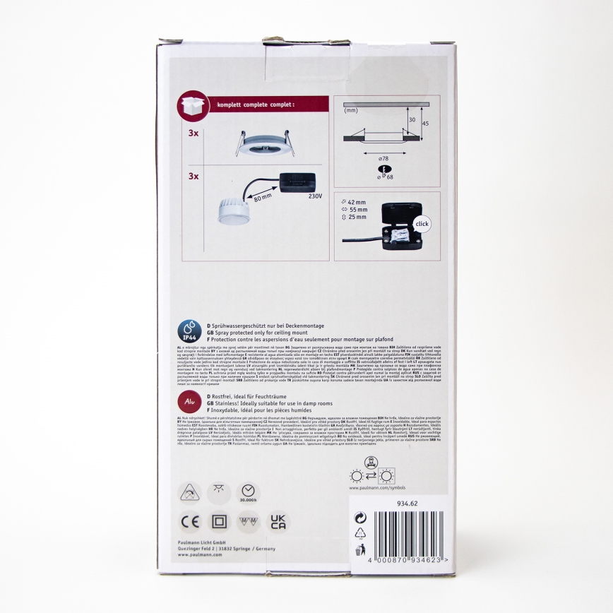 Paulmann 93462 - SET 3xLED/6W IP44 Lampada da incasso per bagno NOVA 230V