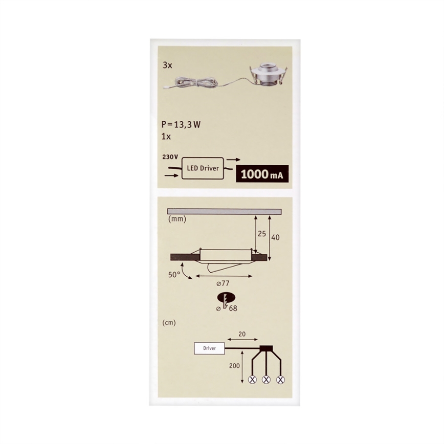 Paulmann 93579 - KIT 3xLampada LED da incasso 3xLED/3,8W/230/12V
