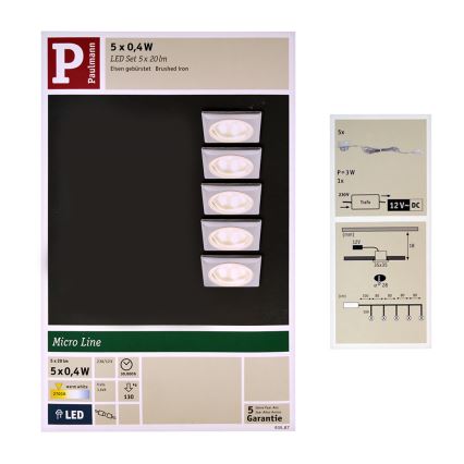 Paulmann 93587 - LOT 5xLED/0,4W Spot encastrable 12V/230V 2700K