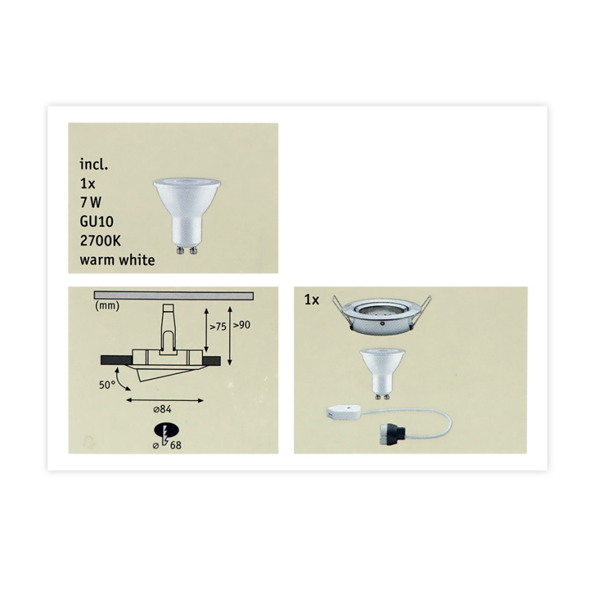 Paulmann 93603 - LED-GU10/7W IP23 Luminaire encastré de salle de bain à intensité variable NOVA 230V