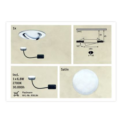 Paulmann 93867 - LED/6,8W IP23 Lampada da incasso per bagno COIN 230V