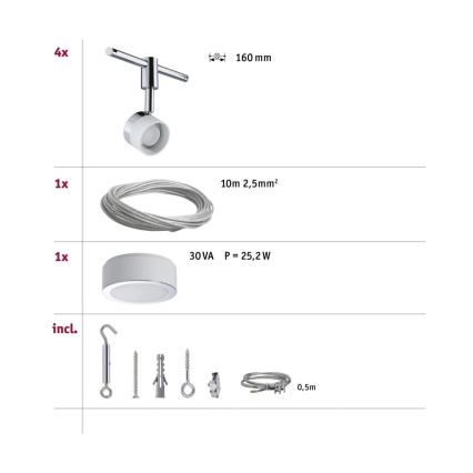 Paulmann 94080 - Set 4x LED/4,8 W Sistema a cavo completo STAGE 230 V cromo lucido