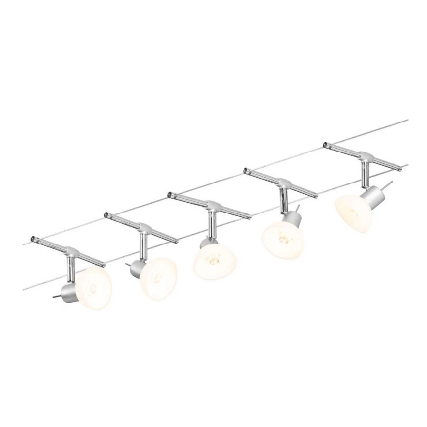 Paulmann 94136 - SET 5xGU5,3/10W komplettes Seilsystem SHEELA 230V glänzender Chrom