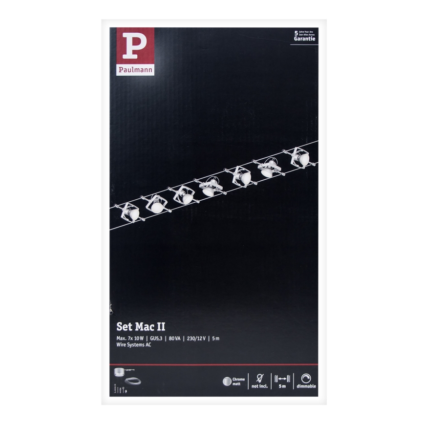 Paulmann 94152 - SET 7xGU5,3/10W Strahler für ein Seilsystem MAC 230V matt Chrom
