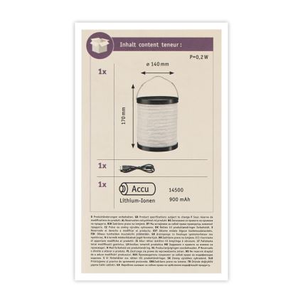 Paulmann 94169 - LED/0,2W IP44 Außen-Dekorationsleuchte MOBILE 3,7V 900 mAh