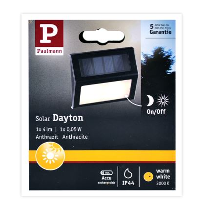 Paulmann 94234- Luminaire solaire avec détecteur LED/0,05W IP44 DAYTON 1,5V