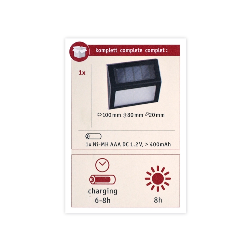 Paulmann 94234- Luminaire solaire avec détecteur LED/0,05W IP44 DAYTON 1,5V