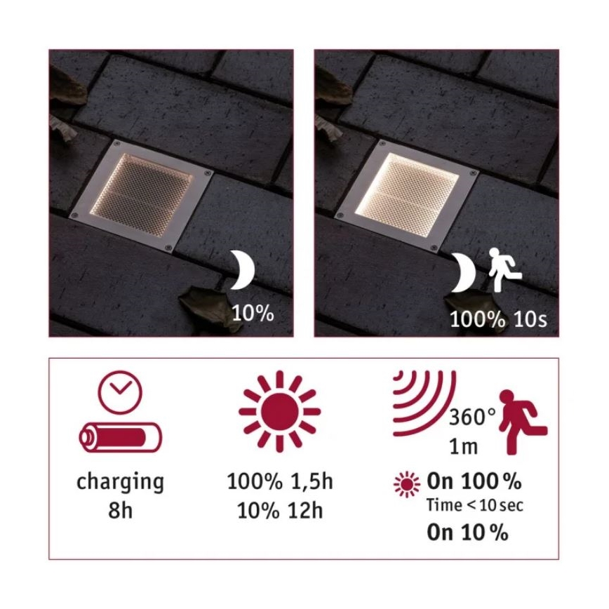 Paulmann 94238 - Spot solaire encastrable dans sol avec détecteur ARON 3,7V LED/0,7W IP67