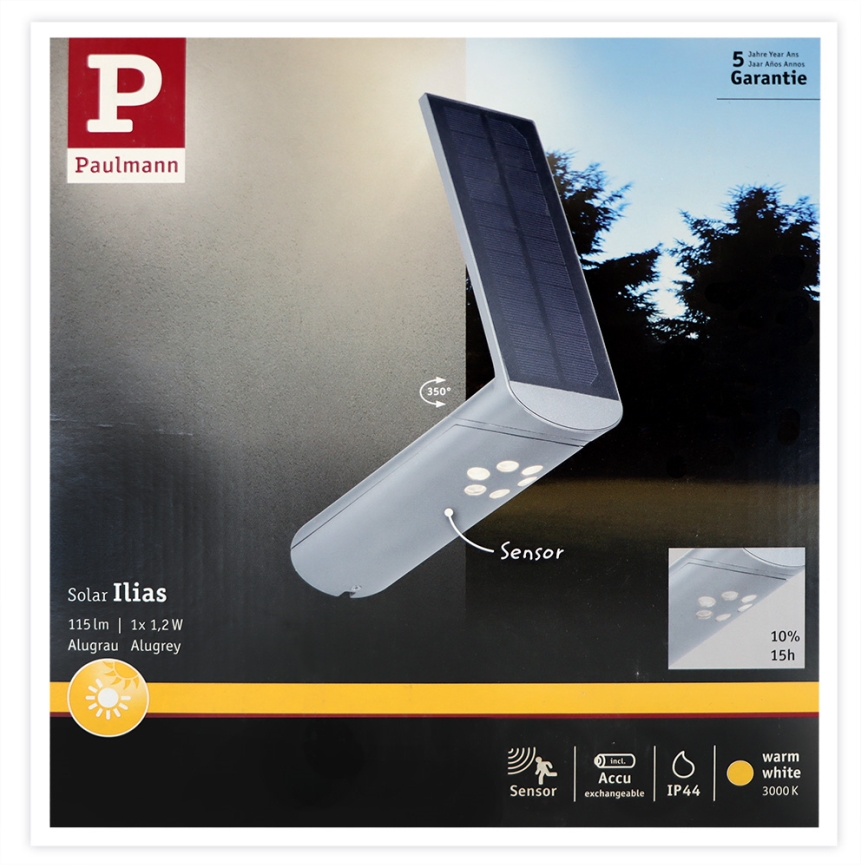 Paulmann 94261 - Applique LED/1,2W IP44 solare con sensore ILIAS 3,7V