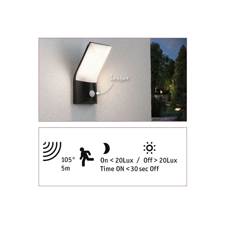 Paulmann 94402 - LED/10W IP44 Außenwandleuchte mit Sensor ADYA 230V