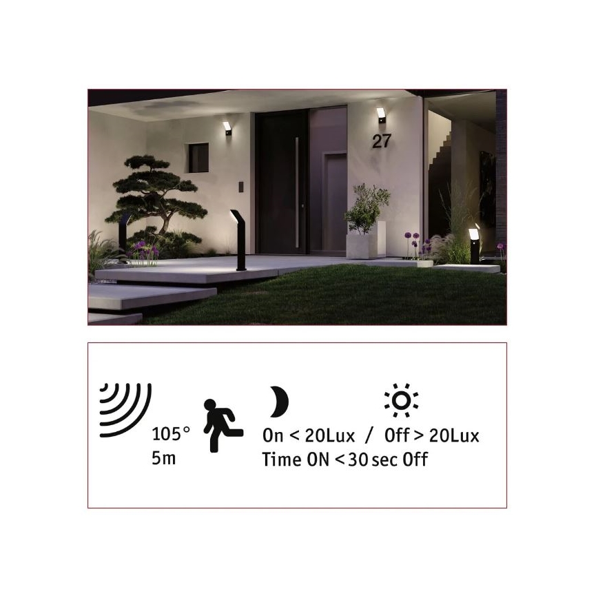 Paulmann 94403 - LED/10W IP44 Auβenleuchte mit Sensor ADYA 230V