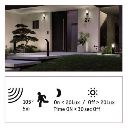 Paulmann 94403 - LED/10W IP44 Lampe d'extérieur avec détecteur ADYA 230V