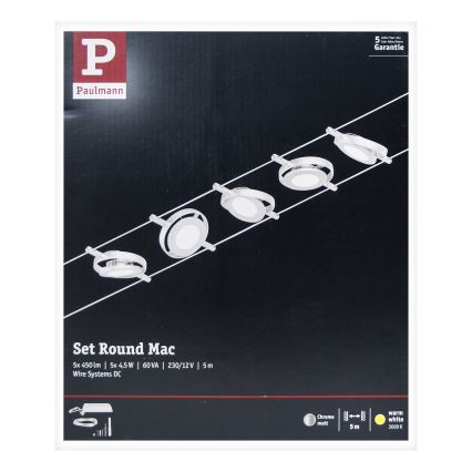 Paulmann 94414 - SET 5xLED/4,5W Einbauleuchte für Seilsystem ROUNDMAC 230V glänzender Chrom